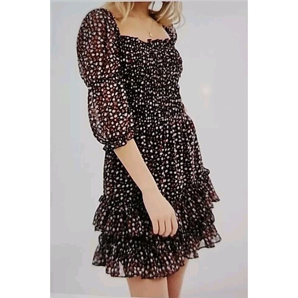 The East Order  Saskia Mini Ditsy  Floral Dress Lined Medium Ruffle Trim